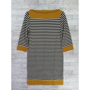 Isaac Mizrahi Shift Dress Tunic Dress Black Ivory Striped Yellow Accents Size S